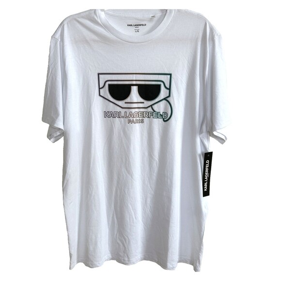 Karl Lagerfeld Mens Graphic Screen Print T Shirt White Slim Fit Size L NWT - Picture 1 of 6